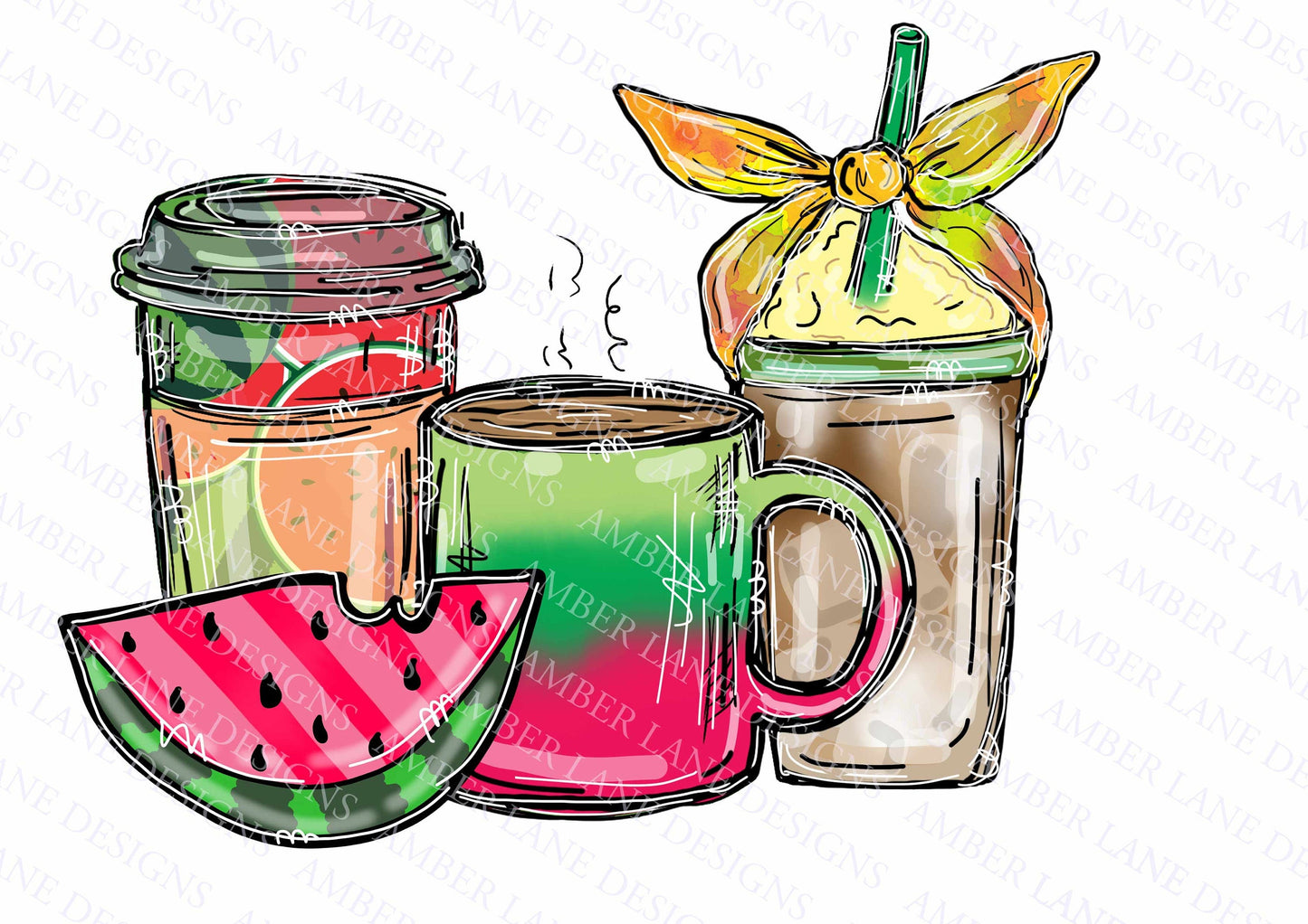 Watermelon Coffee Cups with bandana png doodle file