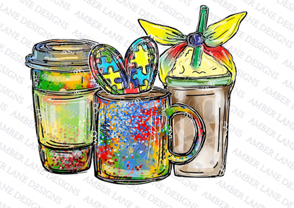 Autism Coffee Cups with bandana png doodle file