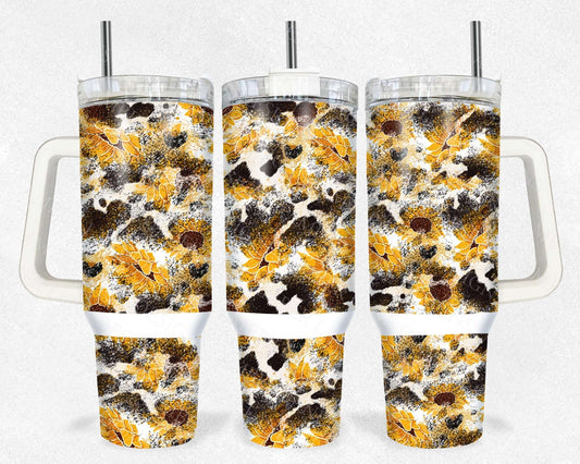 Sunflower Cowhide 40oz TUMBLER Two Piece tumbler sublimation wrap png digital files