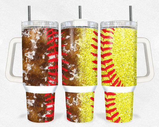 Cowhide Softball Glitter 40oz TUMBLER Two Piece tumbler sublimation wrap png digital files