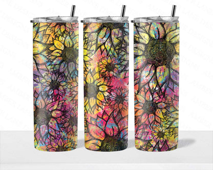 Sunflower Tie Dye inks 20oz SKINNY TUMBLER straight wrap 1 jpeg file