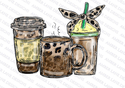 Leopard Coffee Cups with bandana png doodle file