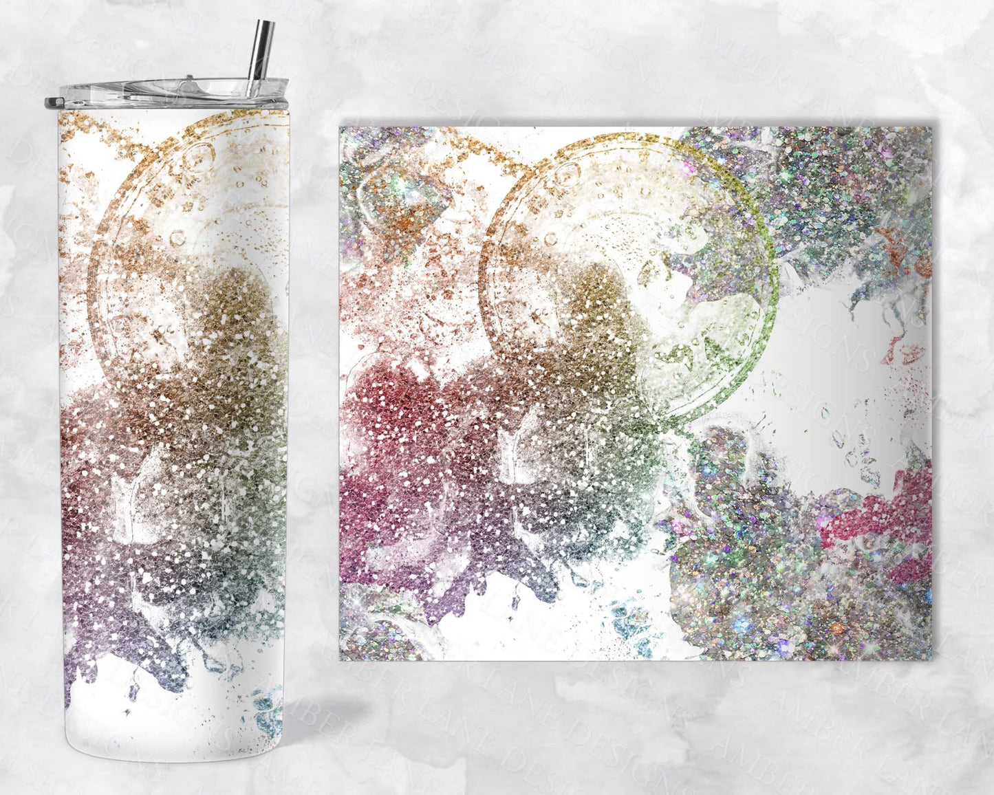 Glitter blobs ink tumbler 20oz SKINNY TUMBLER straight wrap 1 jpeg file (white Background)