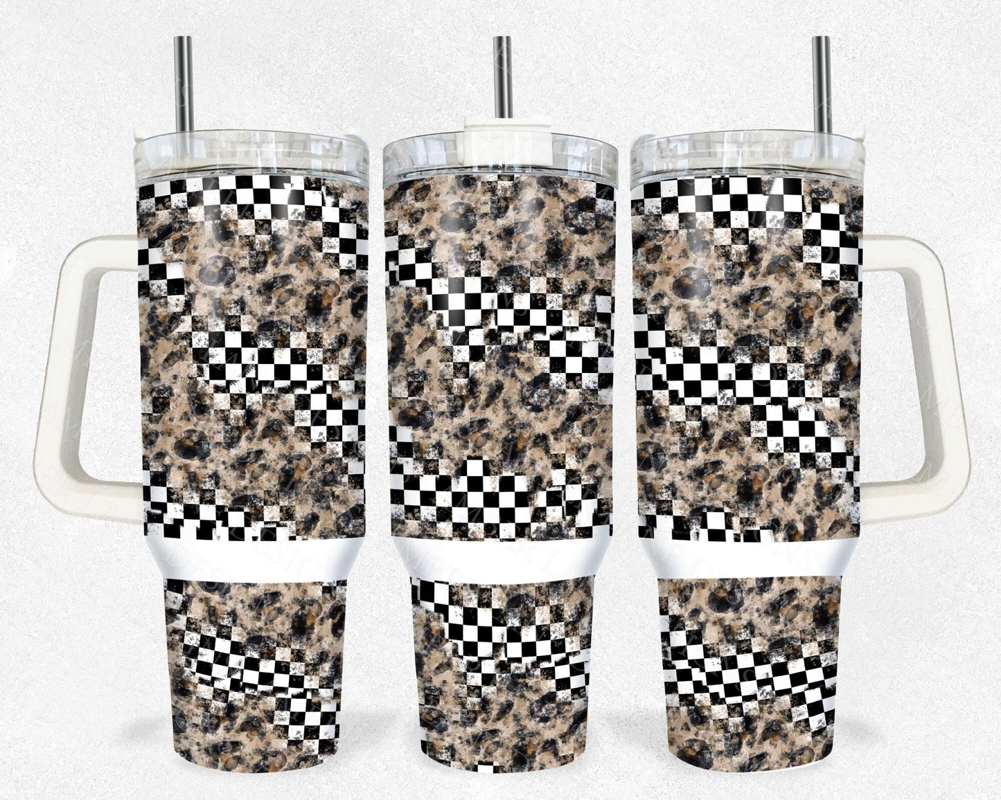 Leopard and checkered flag 40oz TUMBLER Two Piece tumbler sublimation wrap png digital files