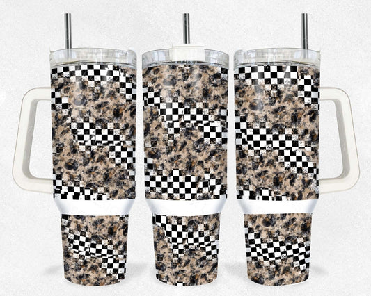 Leopard and checkered flag 40oz TUMBLER Two Piece tumbler sublimation wrap png digital files
