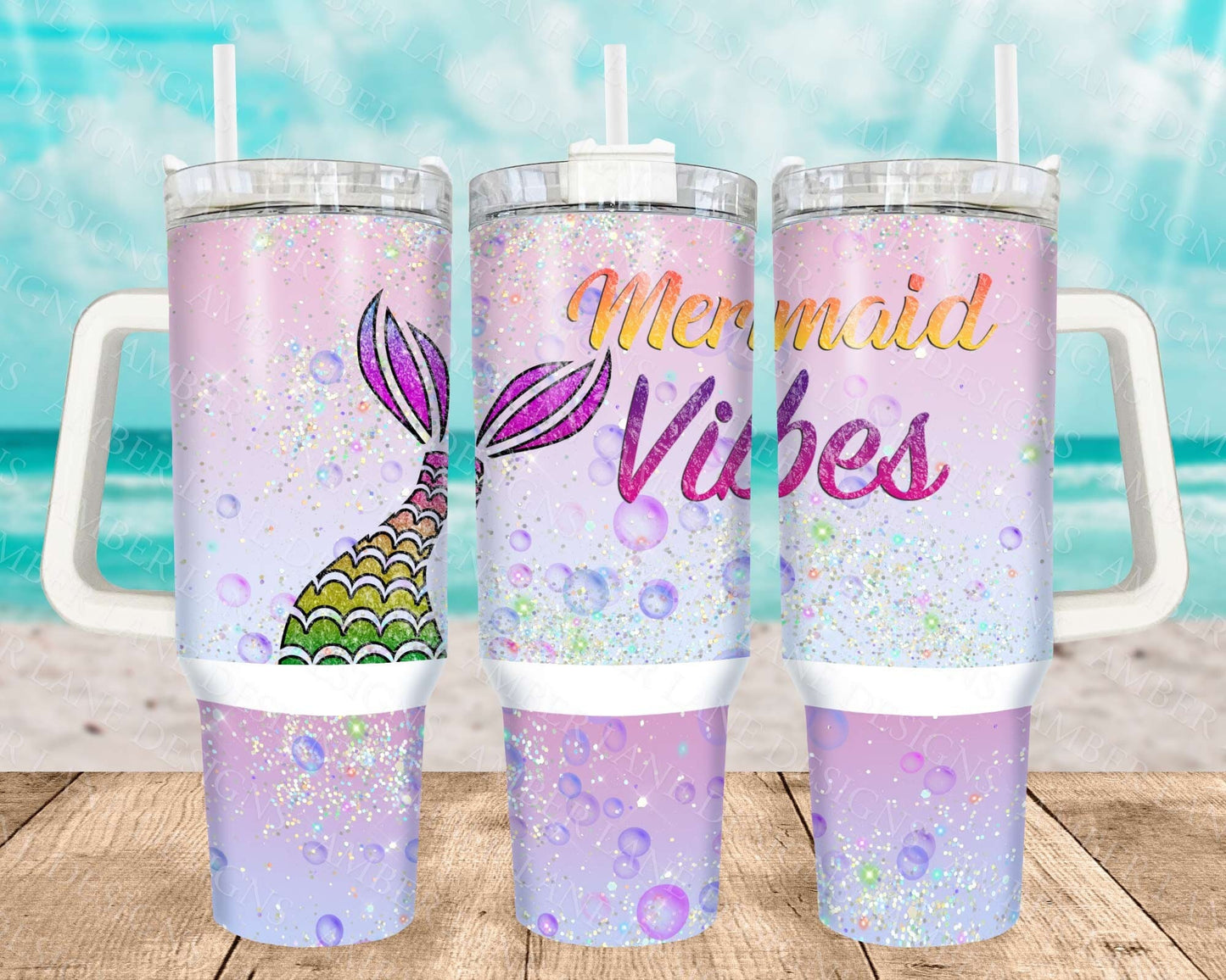 Mermaid Vibes 40oz TUMBLER Two Piece tumbler sublimation wrap png digital files