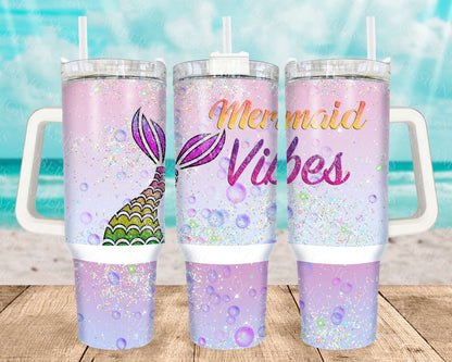 Mermaid Vibes 40oz TUMBLER Two Piece tumbler sublimation wrap png digital files