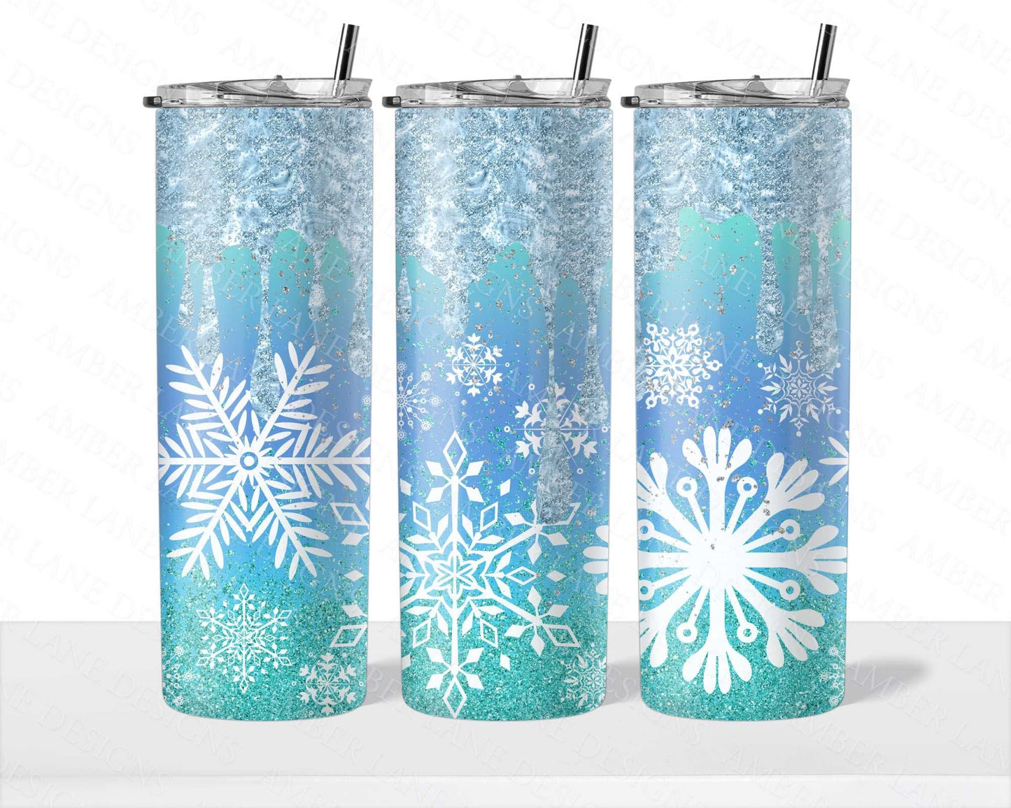 Frost-Kissed Winter Whispers Elegance: Snowflake 20oz Skinny Tumbler JPEG Wrap Beverage Bliss