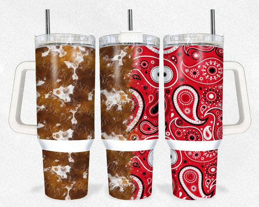 Cowhide and Bandana 40oz TUMBLER Two Piece tumbler sublimation wrap png digital files