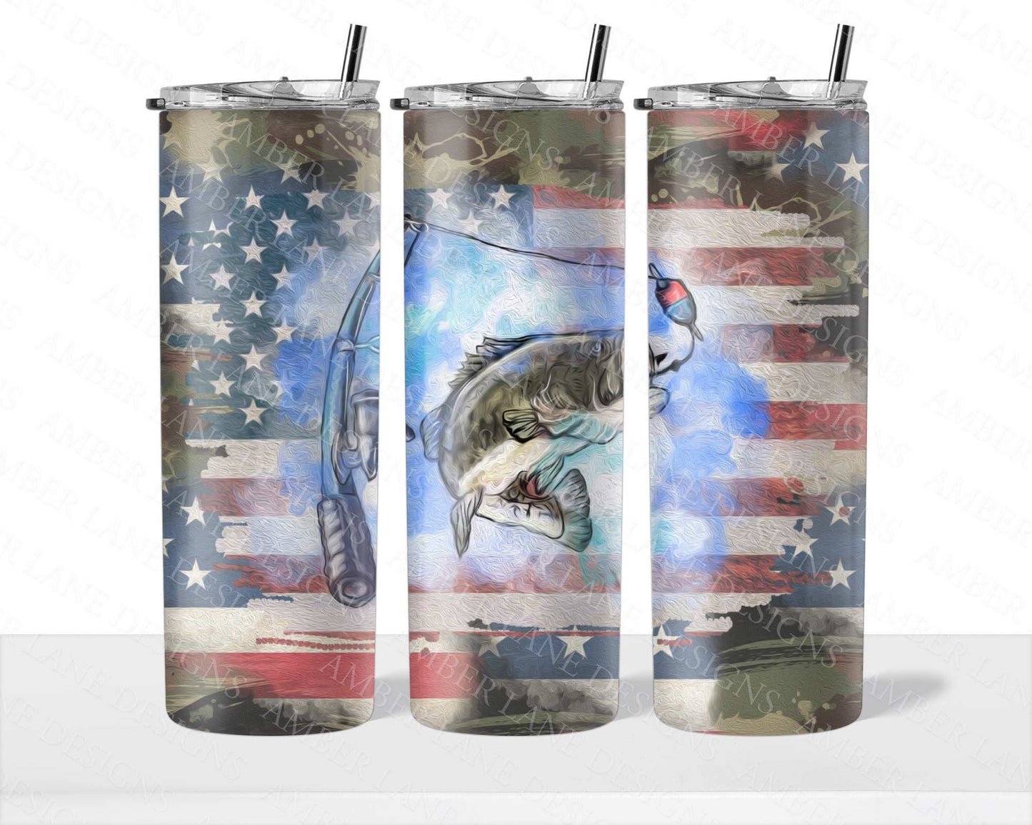 USA Fishing with camouflage  20oz SKINNY TUMBLER straight wrap 1 jpeg file