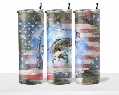 USA Fishing with camouflage  20oz SKINNY TUMBLER straight wrap 1 jpeg file
