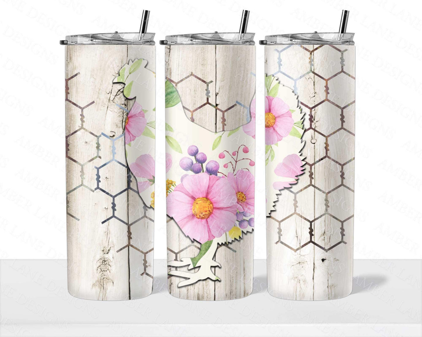 Chicken with Flowers 20oz SKINNY TUMBLER straight wrap 1 jpeg file