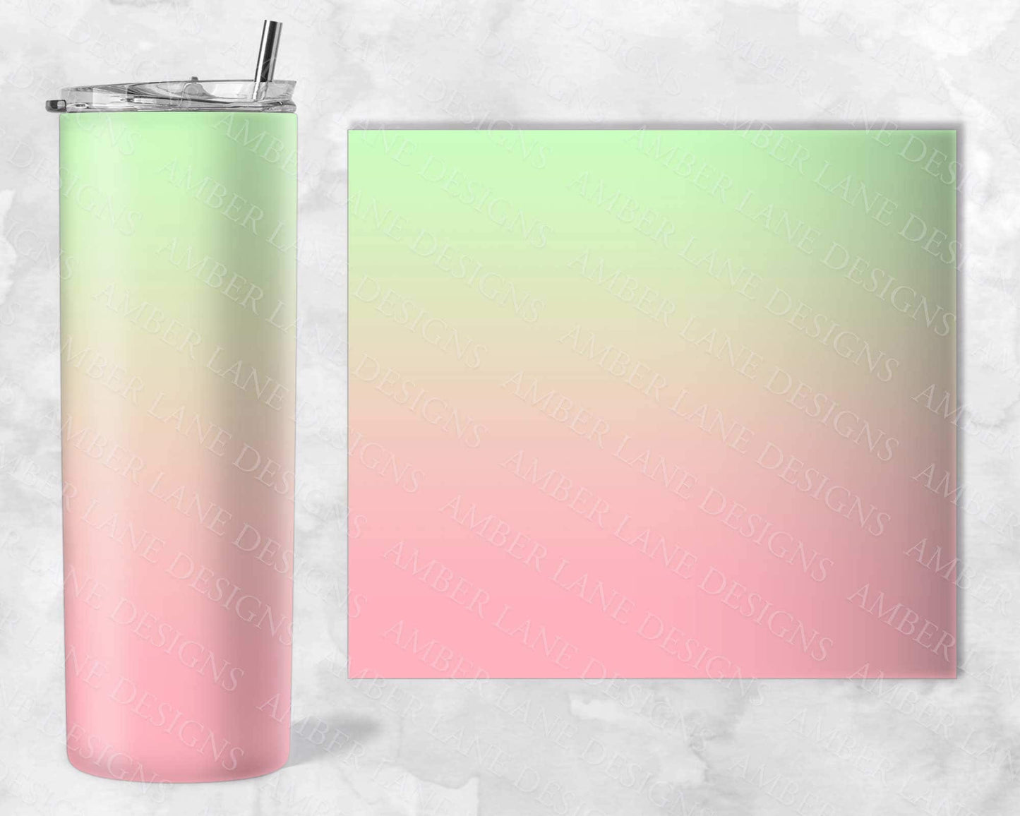 Pale watermelon gradient tumbler in  Pink and green 20oz SKINNY TUMBLER straight wrap 1 jpeg file