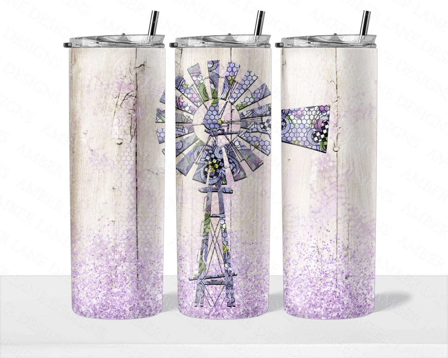 Whimsical Lavender Breeze: 20oz Skinny Tumbler Windmill Fields of Tranquility Provencal Charm Purple Twilight Aromatic Countryside Dreams