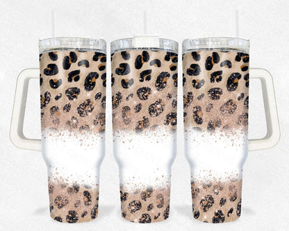 Leopard and Rose Gold Glitter 40oz TUMBLER Two Piece tumbler sublimation wrap png digital files