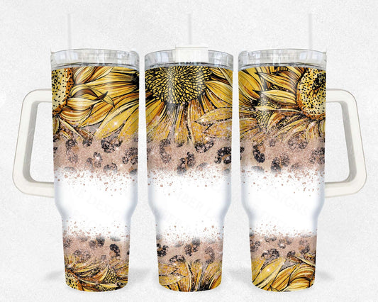 Sunflower Leopard and Rose Gold Glitter 40oz TUMBLER Two Piece tumbler sublimation wrap png digital files