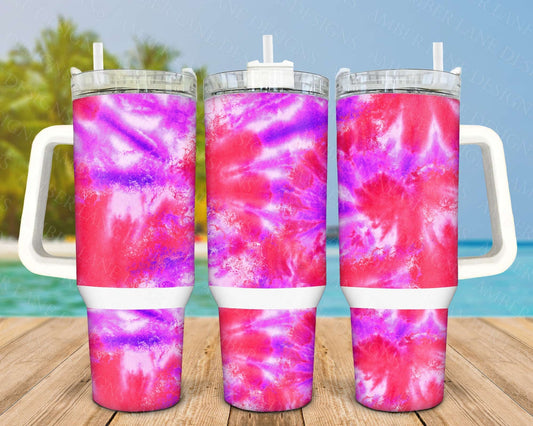 Pretty in Pink: Tie-Dye 40oz Tumbler Two-Piece Set Radiant Reverie Bubblegum Burst Floral Fusion Cotton Candy Bliss
