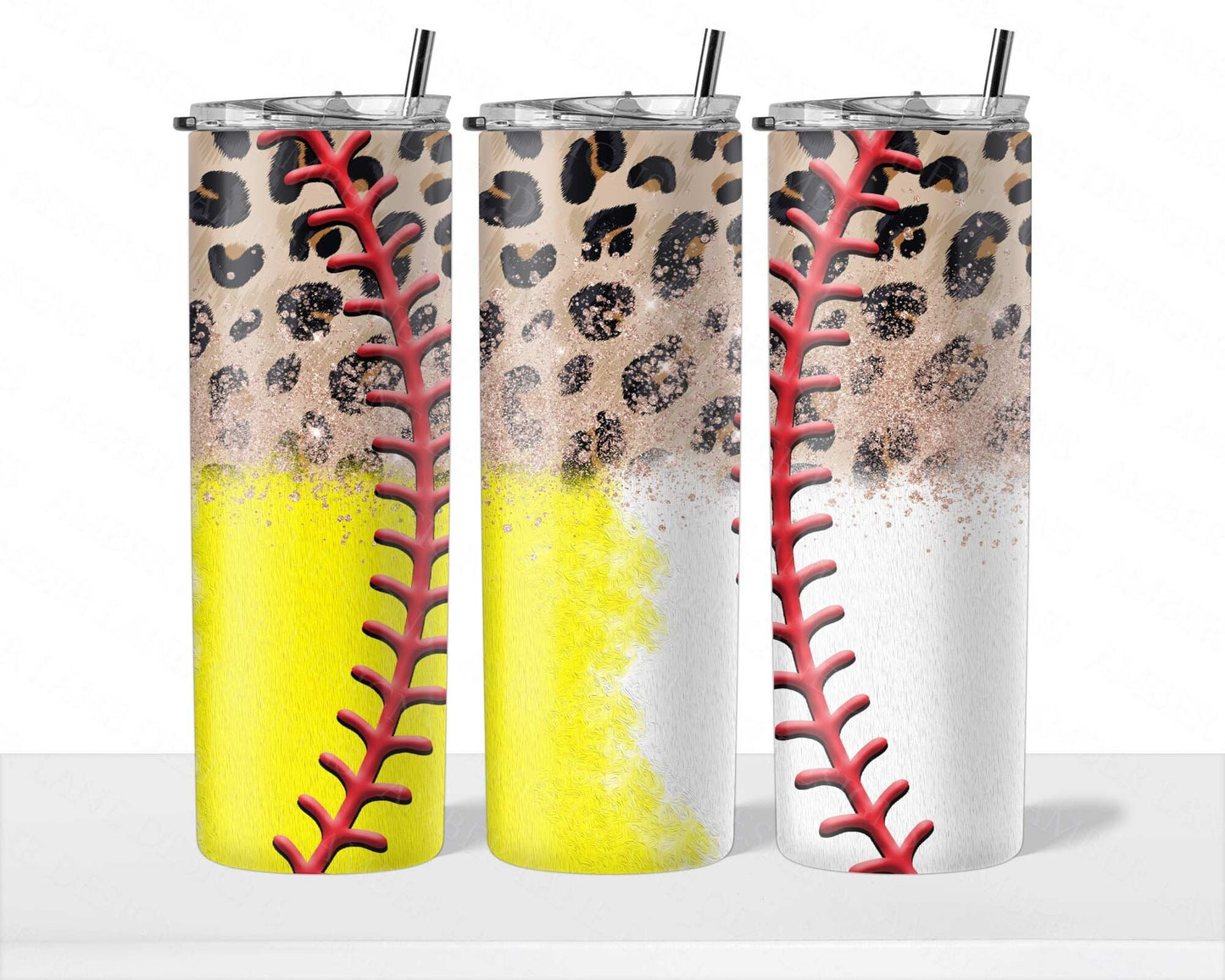Softball baseball leopard laces with glitter tumbler 20oz SKINNY TUMBLER straight wrap 1 jpeg file