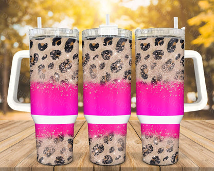 Hot pink Cheetah and glitter 40oz TUMBLER Two Piece tumbler sublimation wrap png digital files