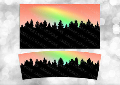Forest Silhouette Rainbow Sunset 40oz TUMBLER Two Piece tumbler sublimation wrap png digital files