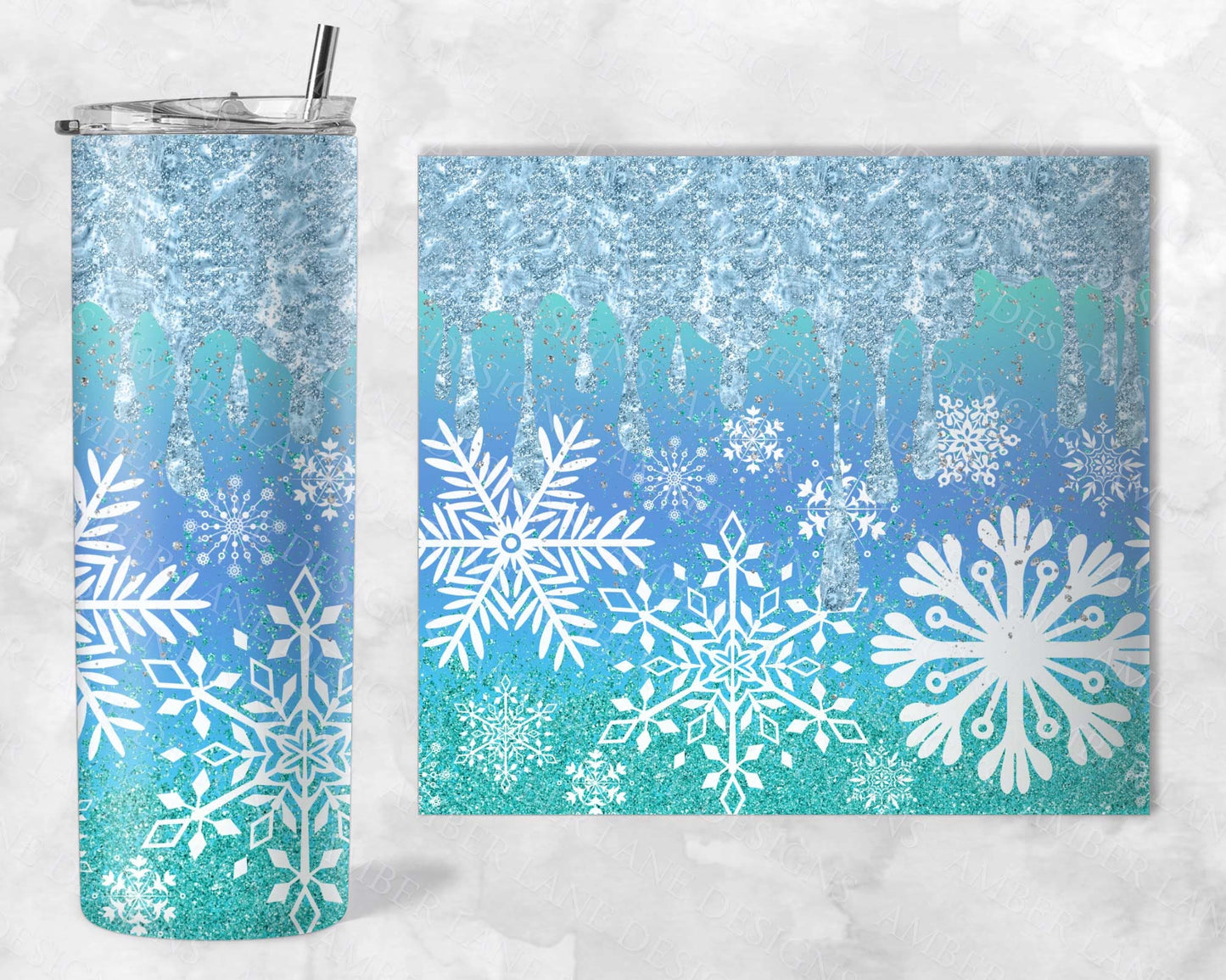 Frost-Kissed Winter Whispers Elegance: Snowflake 20oz Skinny Tumbler JPEG Wrap Beverage Bliss