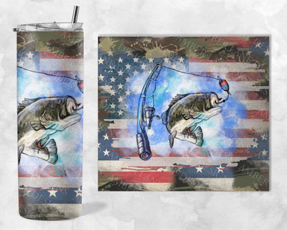 USA Fishing with camouflage  20oz SKINNY TUMBLER straight wrap 1 jpeg file