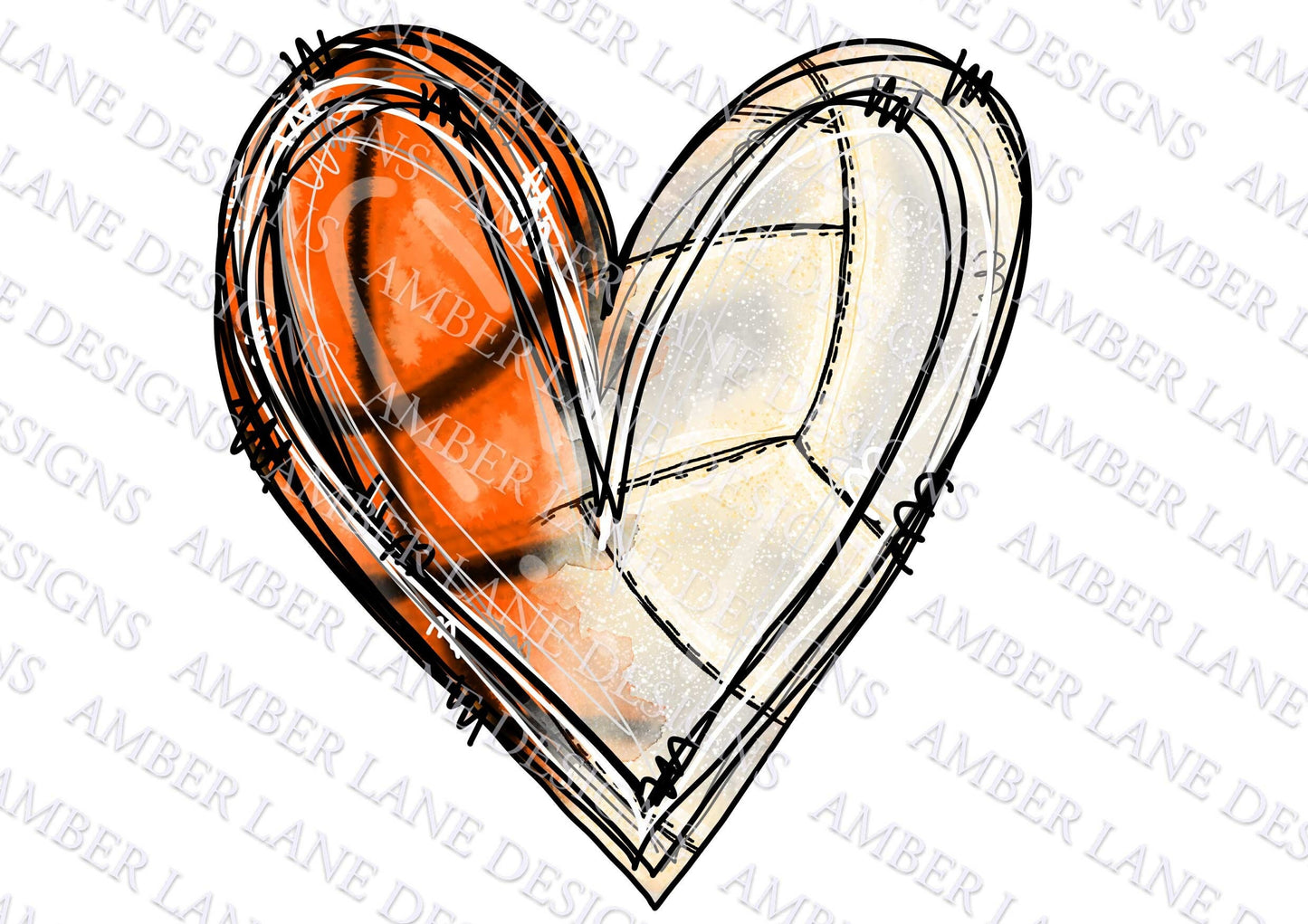 Basketball and Volleyball heart, Sublimation PNG file