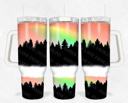 Forest Silhouette Rainbow Sunset 40oz TUMBLER Two Piece tumbler sublimation wrap png digital files