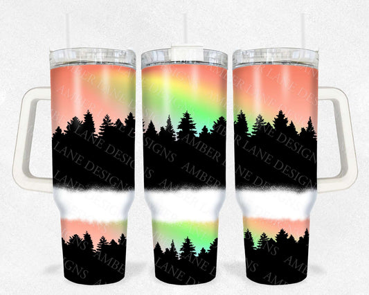 Forest Silhouette Rainbow Sunset 40oz TUMBLER Two Piece tumbler sublimation wrap png digital files