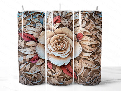 3D oil carved wooden rose 20oz SKINNY TUMBLER wrap