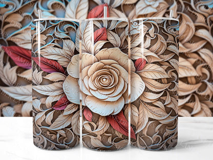 3D oil carved wooden rose 20oz SKINNY TUMBLER wrap