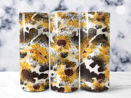 Sunflower and Cowprint 20oz SKINNY TUMBLER straight wrap 1 jpeg file