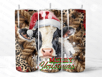 Cute Cow with Santa Hat,Merry Christmas Tumbler 20oz SKINNY TUMBLER wrap