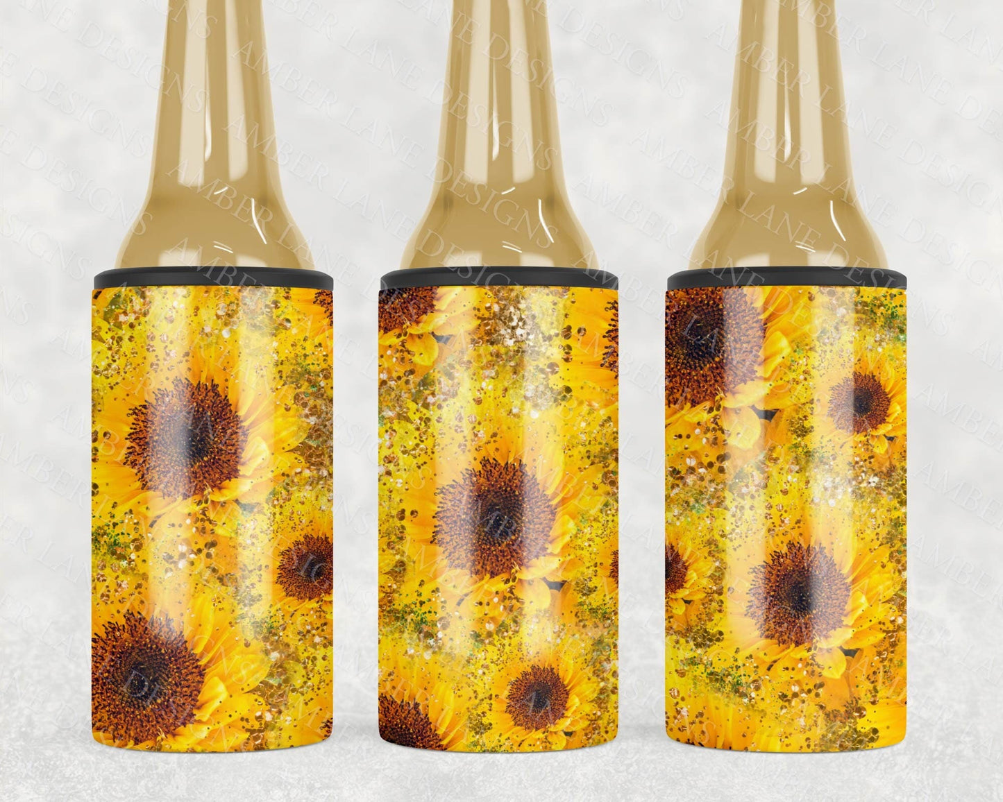 Sunflowers and gold glitter  4in1 Can Cooler Sublimation Wrap 1 jpeg file