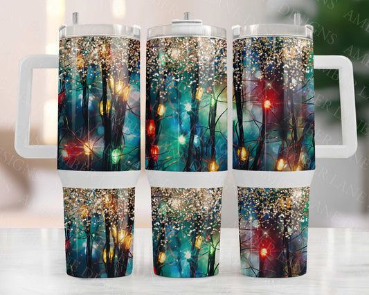 Christmas lights 40oz TUMBLER Two Piece tumbler sublimation wrap png digital files