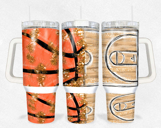 Basketball and court Glitter 40oz TUMBLER Two Piece tumbler sublimation wrap png digital files