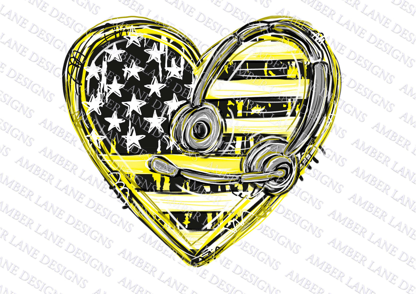 Yellow Line Flag Heart 911 Dispatcher png file