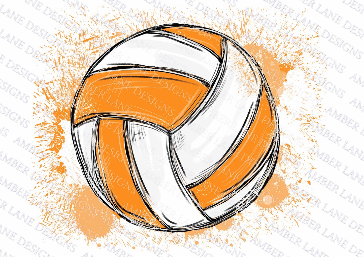 Orange team colors Volleyball Watercolor Sublimation, 2 PNG Designs