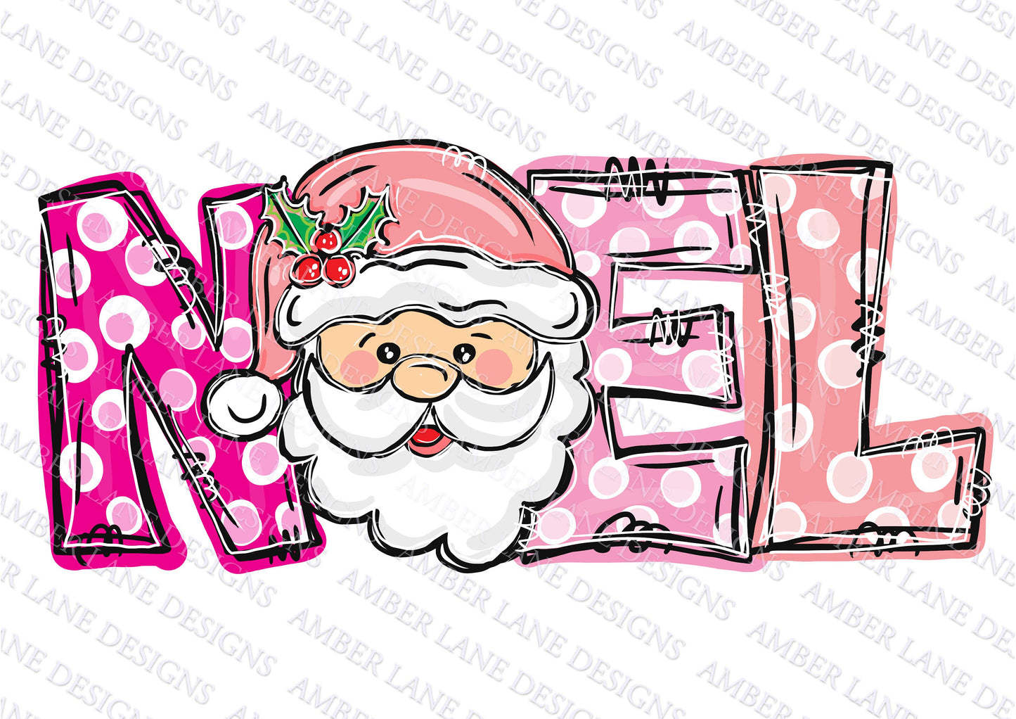 Noel pink santa ,hand lettered png digital file