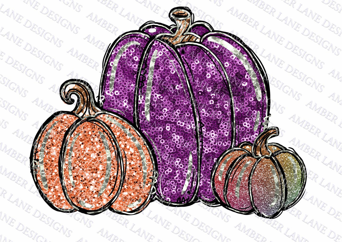 Sequin Glitter Bling Rainbow thanksgiving pumpkins, png file -INSTANT DOWNLOAD