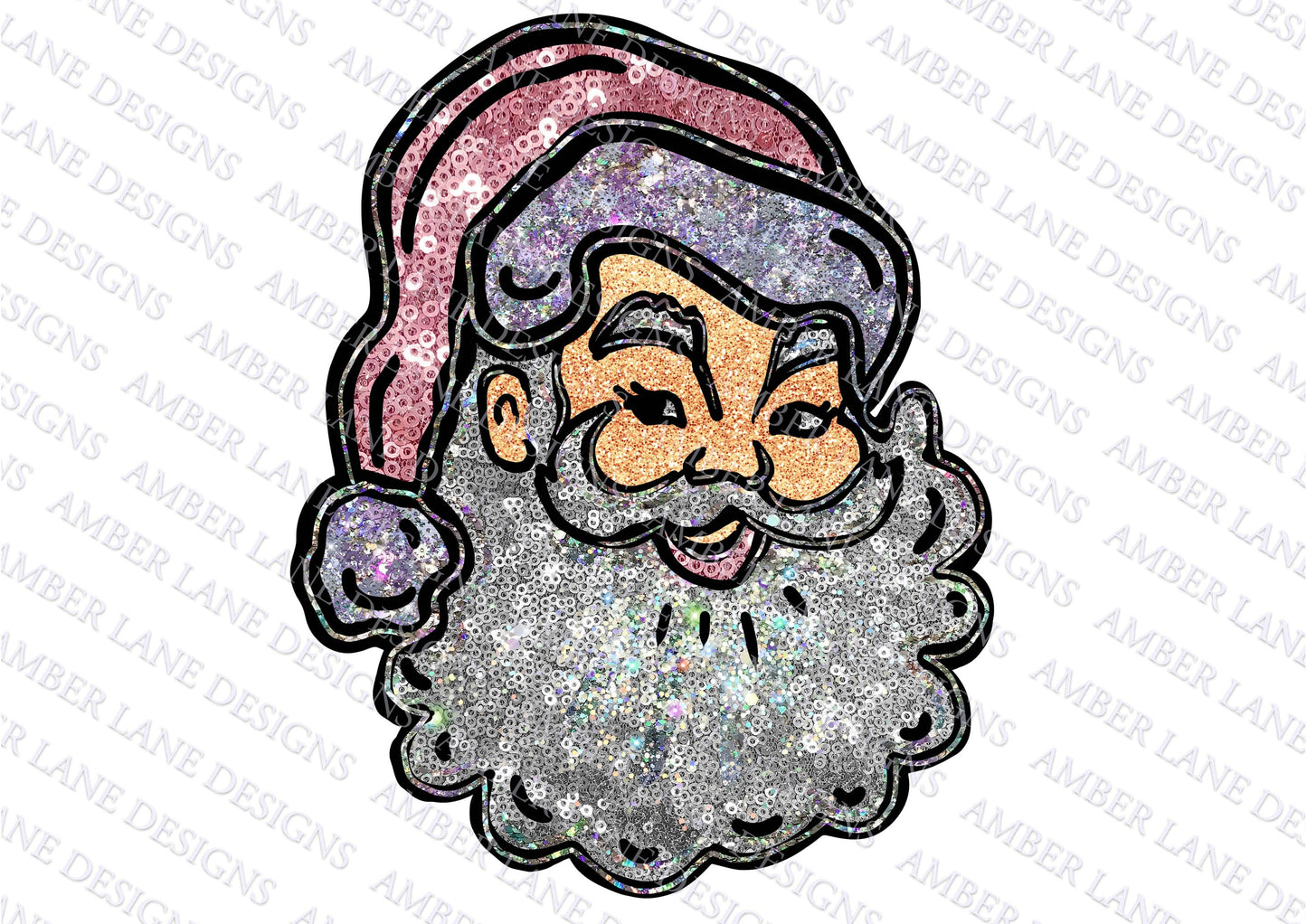 Faux Sequin Merry pink Christmas Santa with glitter png digital file
