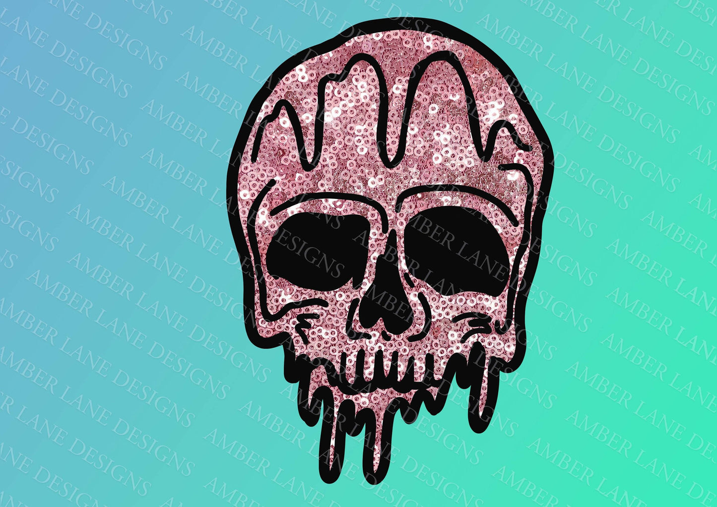Pink Dripping Skull Faux Sequin bling png digital file