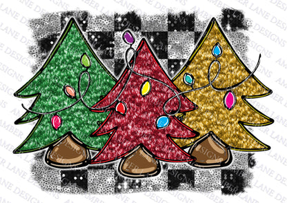 Glitter bling Retro Christmas Trees Checkered Trees Png file