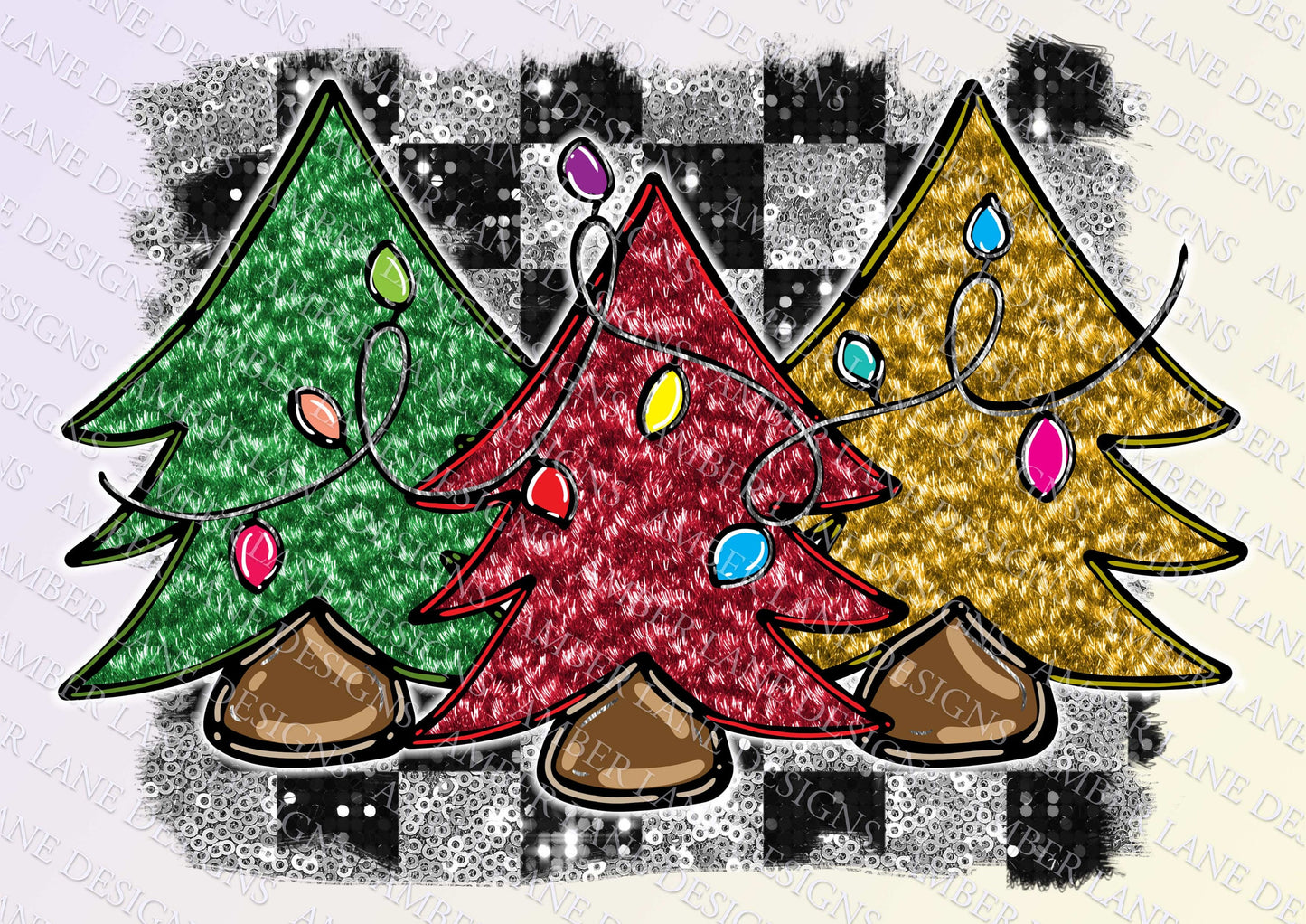 Glitter bling Retro Christmas Trees Checkered Trees Png file