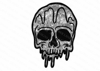 Dripping Skull Faux Sequin bling png digital file