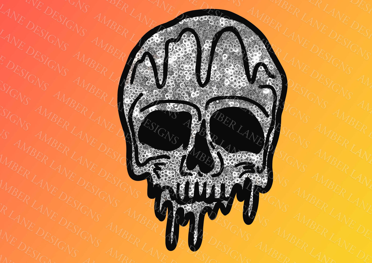 Dripping Skull Faux Sequin bling png digital file
