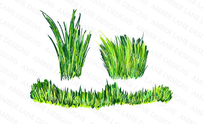Green grass patches and tufts hand drawn bundle, 3 png files