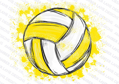Yellow team colors Volleyball Watercolor Sublimation, 2 PNG Designs