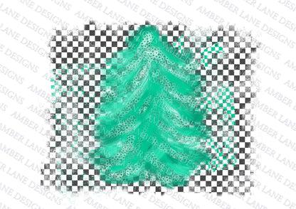 Green Retro Christmas Tree ,Retro Checkered Christmas Tree, png file