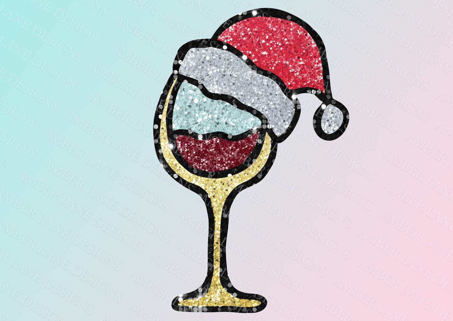 Glitter Christmas Wine Cup with santa Hat Png file